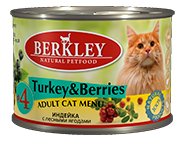 Консервы для кошек Berkley №4: индейка с лесными ягодами 0,2 кг.