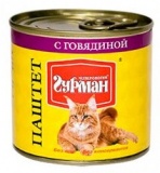 Консервы для кошек Четвероногий ГУРМАН паштет из говядины 0,240 кг.